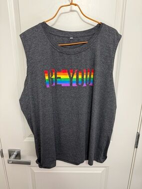 Be You Women's Charcoal Sleeveless Graphic Tank Top in size 2XL